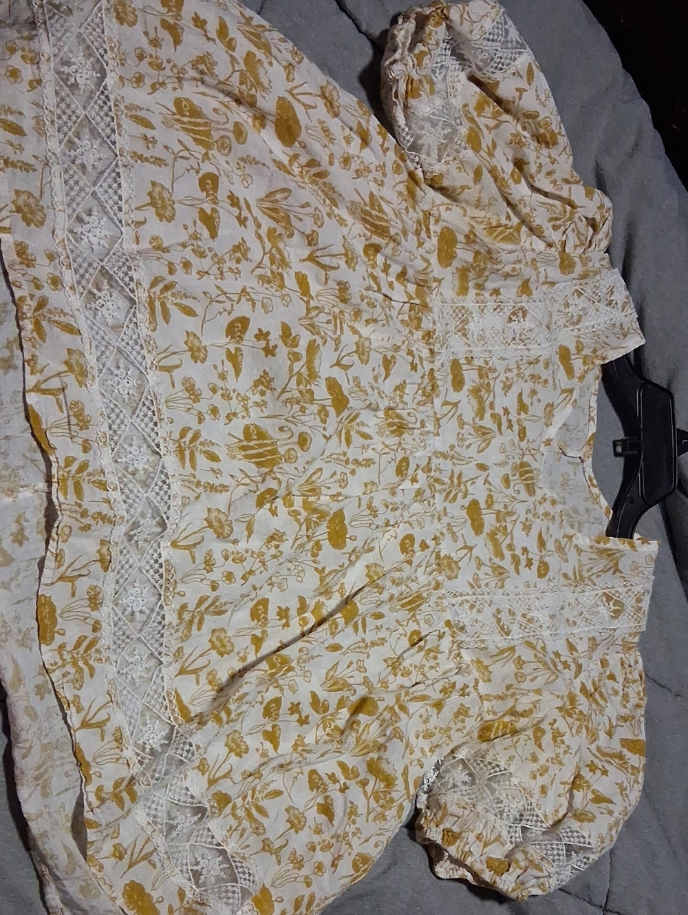 A Classy Chic Boutique Cream Tunic with Yellow Floral Print and Lace Trim